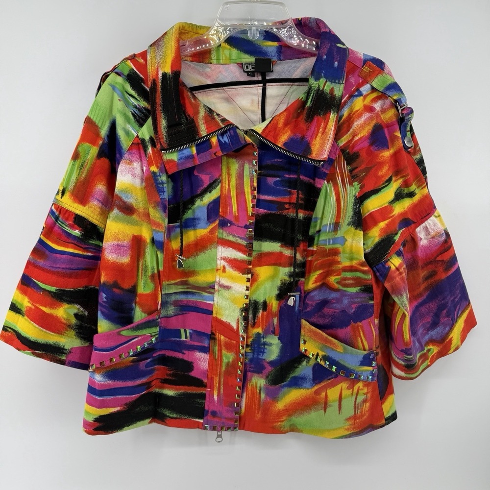 VTG The Collective Works Of Berek 2 Women XL Beaded Jacket Multicolor Neon Art